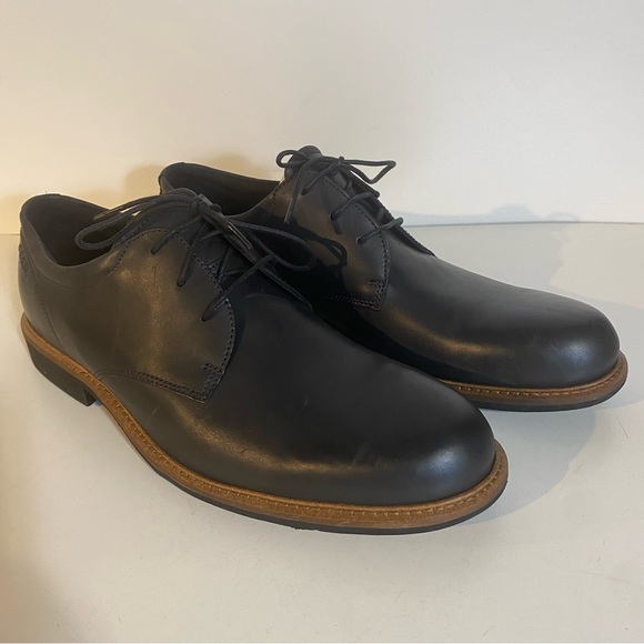Ecco Kenton Black Leather Plain Toe Tie Oxfords Size 13